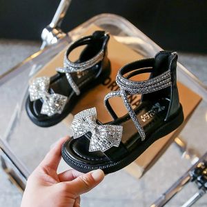 Sandalen Mädchen glänzend cooler Strassbogenknoten Kindersandalen 2023 Sommer OpenToe Vielseitige Kinder Fashion Rücken Reißverschluss Freizeitschuhe Neu