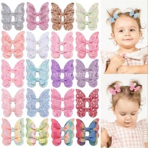 bebek çocuklar yeni kelebek saç aksesuarları gölge parıltı bowknot saç tokası moda sevimli kızlar barrettes renkli yay payetler saç klips