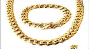 Other Sets Jewelrystainless Steel Jewelry Set 24K Gold Plated High Quality Cuban Link Necklace Bracelet Mens Curb Chain 14Cm Dr1012333