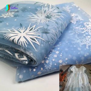 Dresses Dreamly Glitter Snowflake Soft Printing Mesh Fabric Christmas Activities Party Diy Doll Baby Gauze Dress Skirt Background Fabric