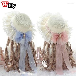 Beretti harajuku femminile ragazze estate cappelli di cannuccia da spiaggia da sole dolce lolita principessa browbon nastro da donna solare fatte a mano