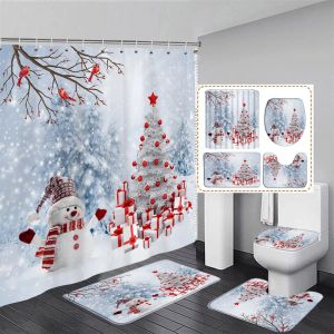 Tende inverno doccia natalizia set tende da solo pupazzo di pupazzo di Natale uccelli rossi Birds Snow Scene Snow Casa decorazioni per bagno Matro per bagno per bagno