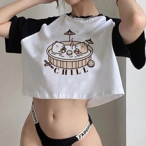 Magliette da donna Capybara Gothic 2000s Streetwear Crop Top Girl Hippie Harajuku Manga Tee