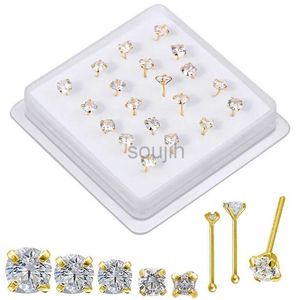 Vücut Sanatları 20 PCS Düz Pim Burun Saplamaları 1.5mm 2mm 3mm 4mm Cz Kristal Burun Halkaları Piercing Vücut Takı Burun Kemik Top Pimi D240503