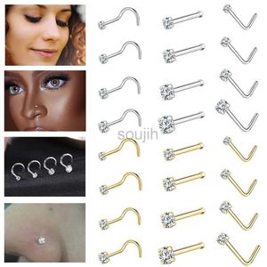 Vücut Sanatları 1pc 20g Renkli Cz Crystal Burun Sapı 925 Gümüş Burun Delme Vidası S-şekil tutucu Burun deliği Piercing Takı 1.5-3.5mm D240503