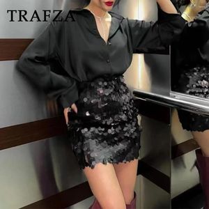 Saias Trafza 2024 Autumn Winter Women Sexy Mini Fashion Streetwear Nightclub Party High Party Girl Y2K Girl