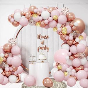 Decoração de festa macaron rosa balão guirlanda arco kit infantil feliz aniversário metal metal rosa ouro balões