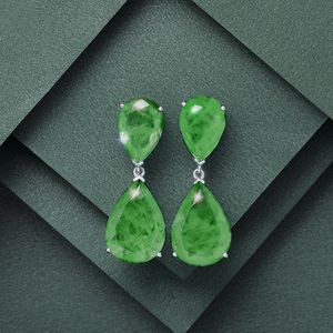 Vattendroppen Emerald Dangle Earring 100% Real 925 Sterling Silver Wedding Drop Earrings for Women Bridal Engagement Jewelry Gift