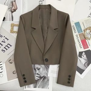 Moda de moda coreana Blazers Jacket Mulheres de manga longa Office Ladies Streetwear Solid Color Button Single Suit Coat 240426