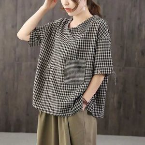 Women's T-Shirt Retro Pocket Patch Work Top Summer New Short sleeved Plain Loose Full Matching Harajuku T-shirt Fashion Casual Womens WearL2405