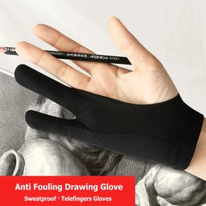Guanti 3pcs artista professionista disegno guanto anti -falcello guanti a prova di palma a prova di palma tablet grafico guanto nero