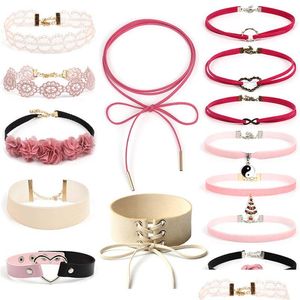 Chokers Pink Designer Choker Necklaces Jewelry Women Collier Heart Camellia Flower Infinity Shape Adjustable Statement Necklace For Dhnev