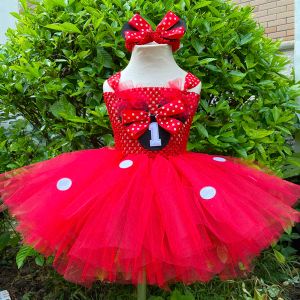 Abiti adorabili abiti da cartone animato rosso per bambini TUTU Girls Abito in tulle all'uncinetto con puntato e bandiera per bambini abito da festa di compleanno in costume da festa di compleanno