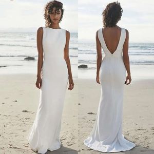 Sukienki syrenowe plaża prosta 2021 Szyfonowa bez rękawów seksowna bez pleców pociąg ślub ślubna suknia ślubna vestido de novia