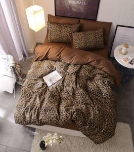 Leopardo marrone 100cotton set da letto doppio set regina king size letto set di coperchio del piumone foglio aderente rapa de cama parure de lit t28894686