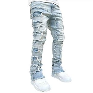 Męskie dżinsy męskie dżinsy odpowiednie do łzy dżinsy niszczące proste dżinsy dżinsowe vintage hip-hopowe spoda