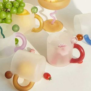 Becher farbiger Griff Glas Tasse Kaffeetasse Hoch Borosilikat Hitzebeständiges Wasser kreativer Büro Tee H240506