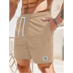 Herr shorts sommar ny solid färg snörning tröjor corduroy enkla kvart shorts mens shorts casual pantsl2405