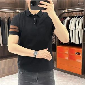 Erkek Polos Koreli Giyim Akıllı Sıradan İnce Polo Gömlek Yaz Men Street Giyim Moda Şerit Kısa Kollu İş Sosyal Çok Yönlü Tops