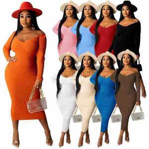 Basic Casual Dresses woman Dress Q21s951 new large V-neck off shoulder thread slim sexy dress Sexy Plus Size Long skirt