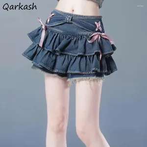 Skirts Mini Denim Women Girls Sweet Kawaii Bow Vintage Y2K vestiti American Streetwear Sexy Summer A-line