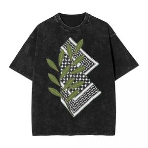 Men's T-Shirts Washed Shirt Palestinian Hatta with olive branches hip-hop T-shirt Harajuku cotton summer top mens T-shirt J240506