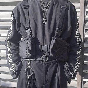 Punkowa torba na klatkę piersiową hip-hop Uactical Streetwear Pack Unisex Outdoor Funkcjonalne torby kamizelki Dwie kieszenie uprzężę Work na klatkę piersiową 220513 236J