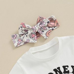 衣類セットイースター衣装の女の女の子の手紙印刷されたTシャツフリルブルマーショーツ幼児幼児のかわいい夏の服
