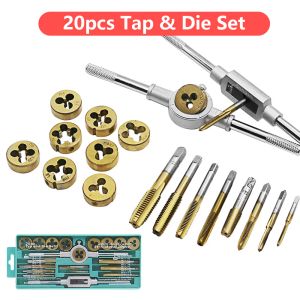 Zappers 20pcs Tap Die Set M3m12 Metric Male Thread Plug Kit Titanium Plating Metal Screws Holder Straight Taper Reamer Hand Tools Set