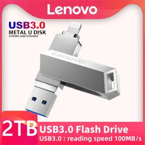 Адаптер Lenovo 2TB Lightning USB 3.0 Flash Drive для iPhone iPad 14 Pro Max Android 1TB 128GB Pen Drive OTG Pendrive 2 в 1 палочке памяти