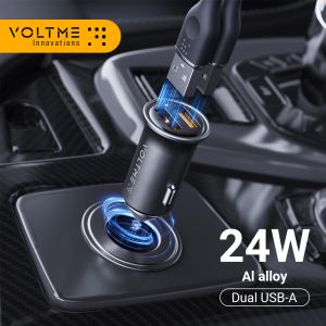 Laddare Voltme 24W Mini Aluminium Alloy Dual USB Car Charger med Blue LED för iPhone 14 13 12 Pro Max Fast Charging in Car Chargers