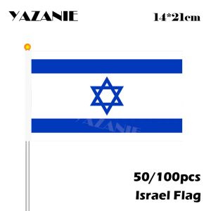 Acessórios Yazanie 14*21cm 50/100pcs Israel bandeiras de ondas manuais pequenas bandeiras de estampa de estampa de sacudir a bandeira da bandeira desfile frete grátis