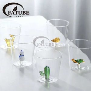 Tumblers Glass Cup 3D Cartoon Animal Animal Glass Home Cute Water Coffee Enkelskikt med gästjuice Kall dryck H240506