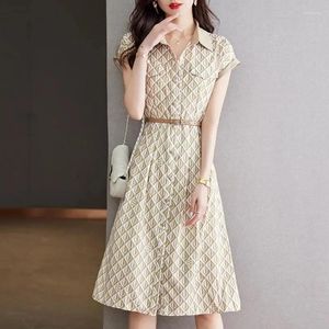 Sukienki imprezowe sukienki kobiety 2024 Summer Modna Koreańska druk swobodny elegancki temperament damski koszulka z krótkim rękawem
