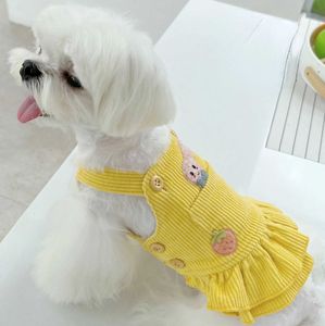 Dog Apparel Autumn and Winter Corduroy Pet Strap Skirt Rabbit Strawberry Patch Bears Malthus Cute New Year Dress for Small Dogs H240506