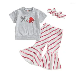 Set di abbigliamento per bambini ragazze 3 pezzi outfit stampato da baseball t-shirt maniche corta e pantaloni bagliori set di cuffie estive abiti estivi