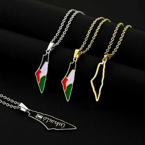 Pendant Necklaces Palestine Fashion National Map Flag Pendant Necklace Stainless Steel Mens H240504