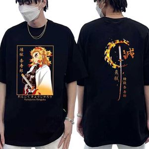Herr t-shirts herrar rengoku kyoujurou anime tryck kort slve t-shirt casual crew hals sommar unisex topp överdimensionerad t-shirt grafik t-skjortor t240506