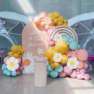 Decoração de festa 140pcs Daisy Balloon Garland Arch Kit Groovy Flower Theme for Birthday Baby Shower Bridal Wedding Double Camada