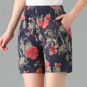 Kvinnors shorts Kvinnor Summer modetryck och färgning av lös bomullslinne hög midja kvart byxor Kläder avslappnad trend rakt