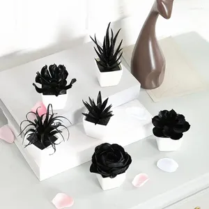 Flores decorativas 6pcs suculentos artificiais Planta preta Bonsai usada para o restaurante de escritório em casa Decoração de mesa de mesa de mesa