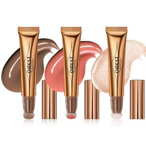 Qi 3 PCS Liquid Contour Beauty Wand Set Blush Highlighter Stick med Cushion Applicator långvarig Slät naturlig 240426