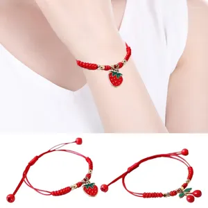 Charm Bracelets Beautiful Strawberry/Cherry Pendant Bracelet Hand Woven Wrist Chain Adornment