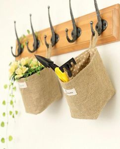 Hela Zakka Style Storage Box Jute med bomullsfoder Sundries Basket Mini Desktop Storage Bag Hanging Bags 20pcslot67052521381593