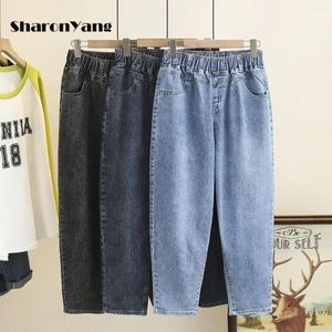 Women's Jeans L-6XL Large Size Woman High Waist Baggy For Women Mom Denim Harem Pants Ankle Length Blue