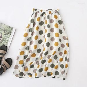 Skirts Sale High Waist Back Elastic Colorful Dot Print Womens A-Line Slim Fit Fashion Vintage Medium Length Female