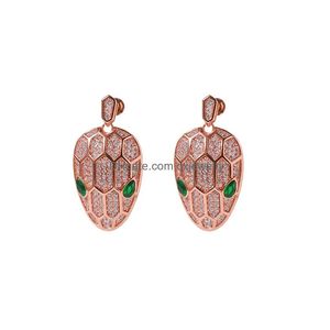 Stud 18k Gold Luxury Snake Head Designer Earrings Brand Green Stone Crystal Bling Diamond Shining Ear Rings Earring Eerings Jewelry D Dhegu