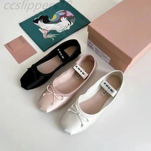 Miui Luxury Silk Satin Ballet flats Yoga Elastic Flat Boat Shoes Women's casual Shoes Dress Choreography Shoes Leather Canvas bow Shoes Size 35-40