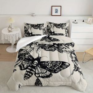 Одеяло 3PCS Modern Fashion Polyester Set (1*Comforter + 2*Pillowcase, без ядра), набор для печати моли для смерти, мягкий удобный и удобный для кожи утекание
