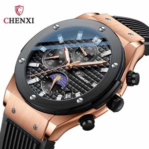 Chenxi Dawn Multi Functional Watch True Three Eyes Six Needle Mens Calendar Lunar Phase Timing Live Quartz